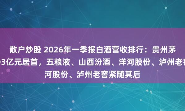 散户炒股 2026年一季报白酒营收排行：贵州茅台以547.03亿元居首，五粮液、山西汾酒、洋河股份、泸州老窖紧随其后